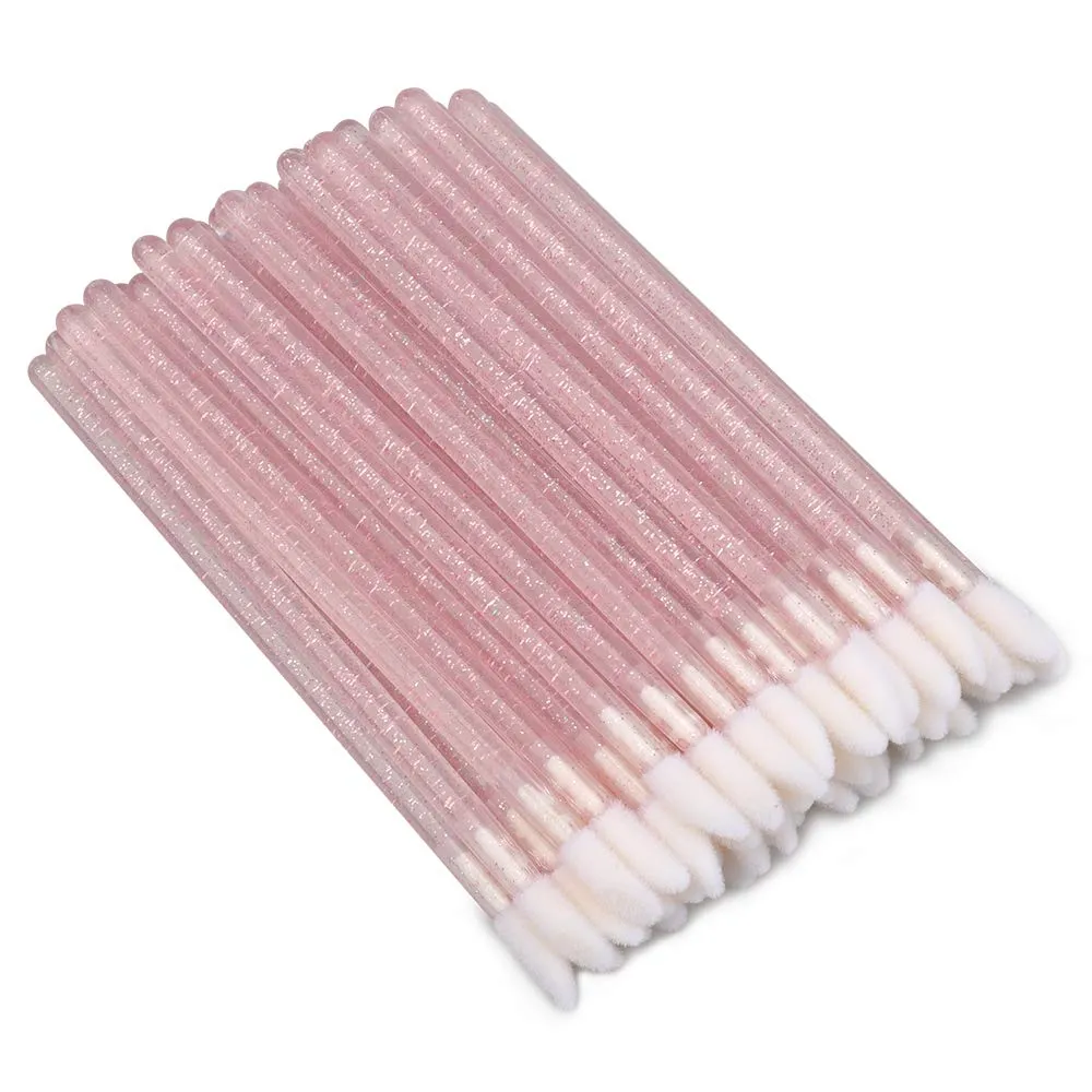 100PCS Glitter Crystal Lip Brush, Disposable Lip Brushes Lip Gloss Applicators Lipstick Gloss Wands Applicator Perfect Makeup Tool Kits (Pink) Pink