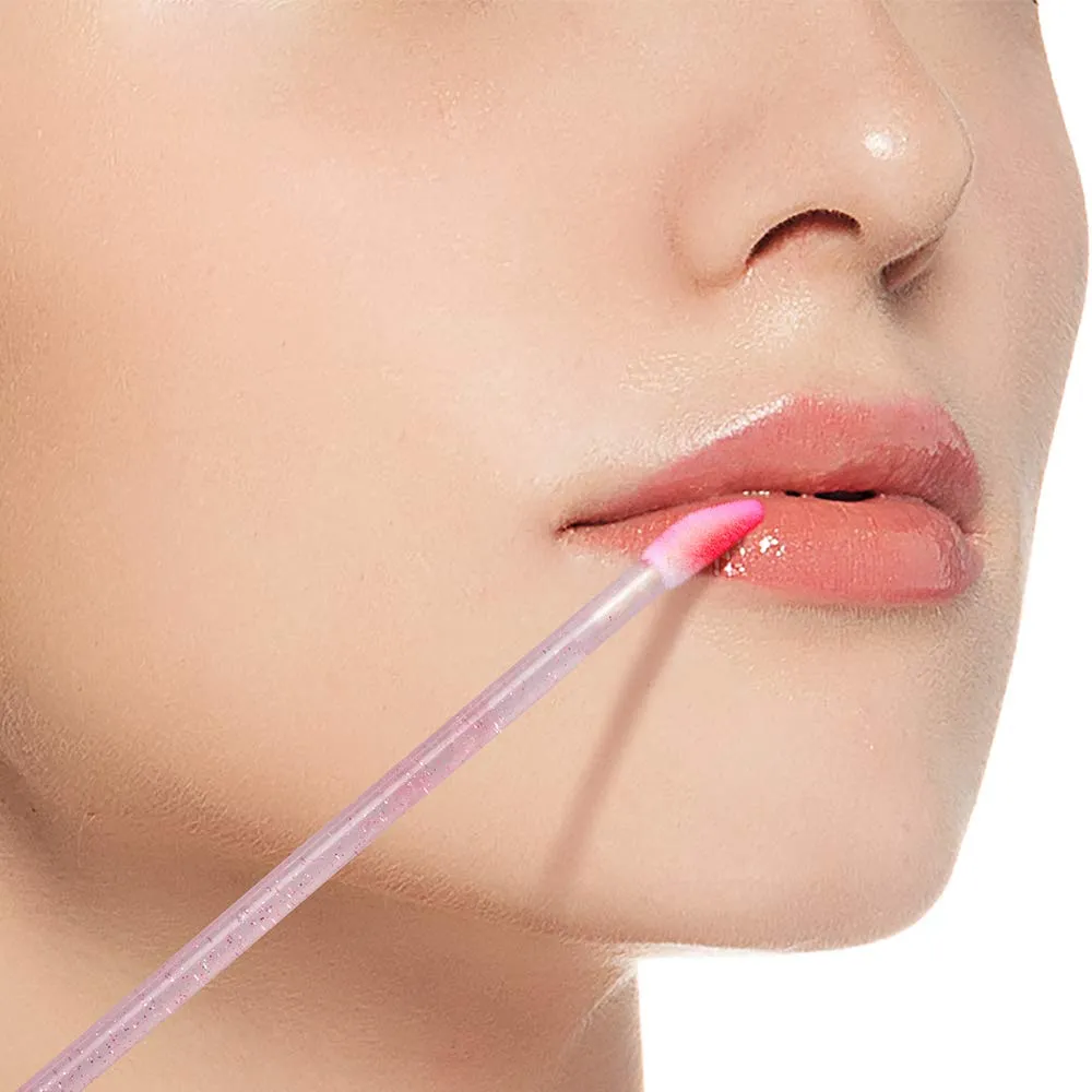100PCS Glitter Crystal Lip Brush, Disposable Lip Brushes Lip Gloss Applicators Lipstick Gloss Wands Applicator Perfect Makeup Tool Kits (Pink) Pink