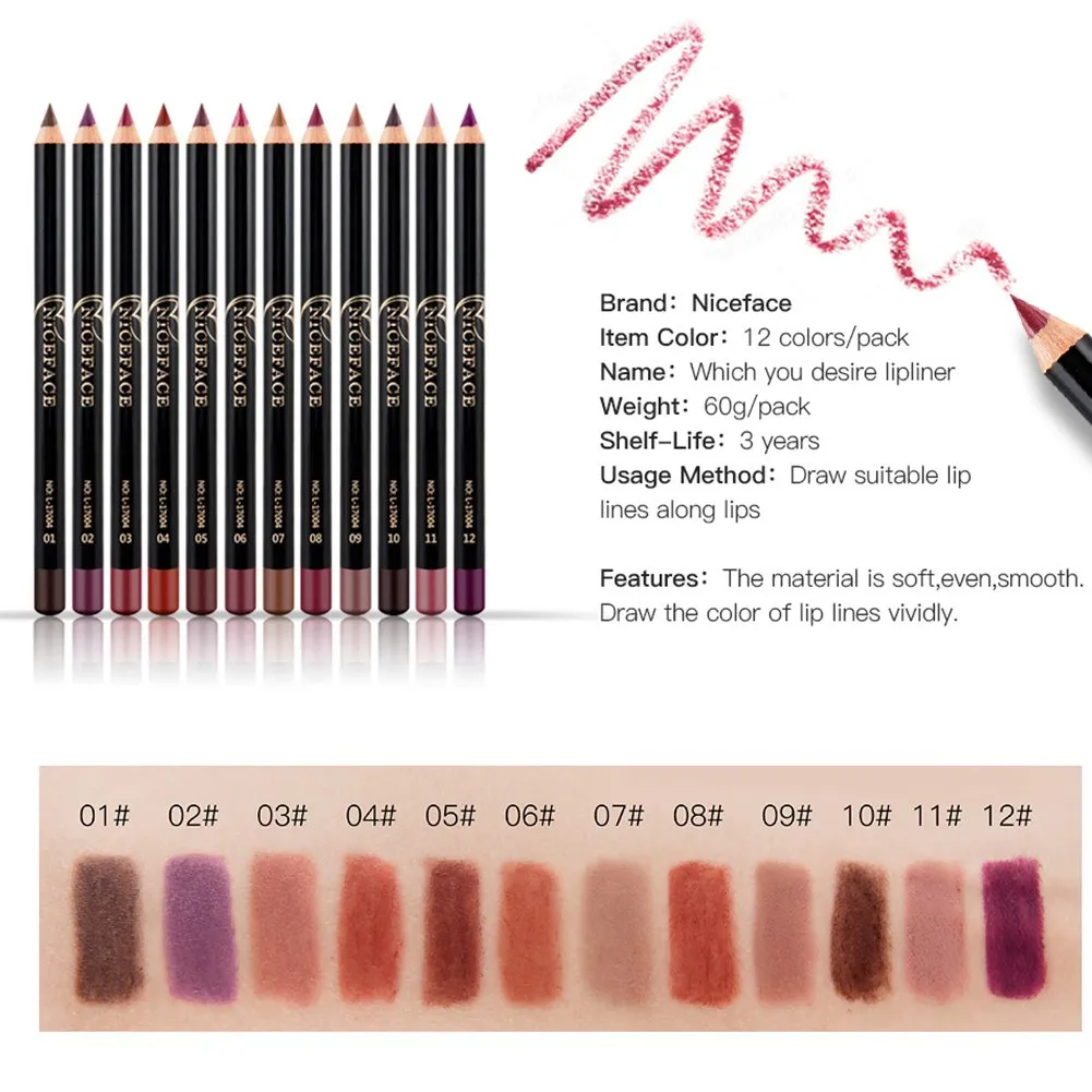 12pcs/set NICEFACE Waterproof Long-lasting Lip Liner Pencil Lipliner Pen Makeup Cosmetic