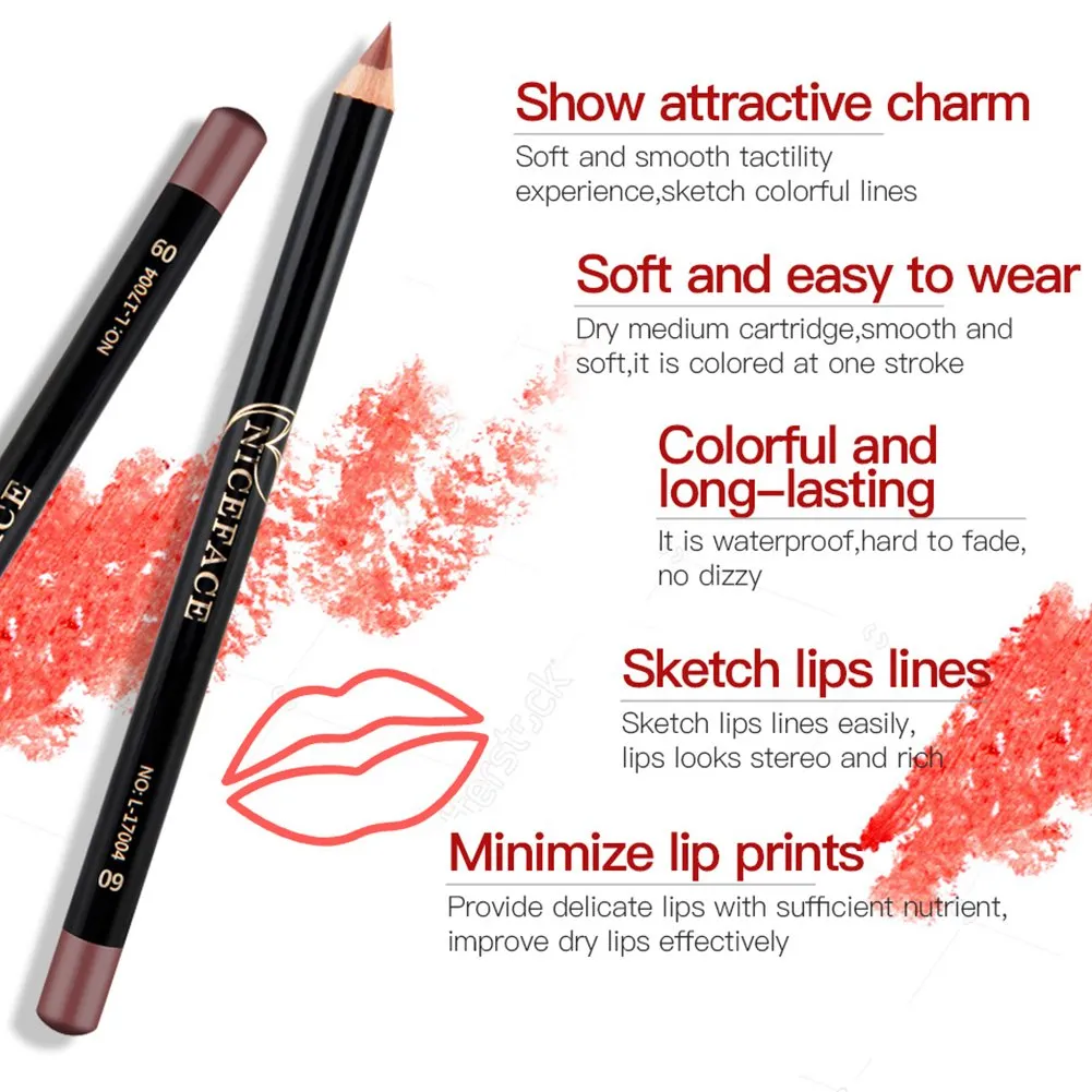 12pcs/set NICEFACE Waterproof Long-lasting Lip Liner Pencil Lipliner Pen Makeup Cosmetic
