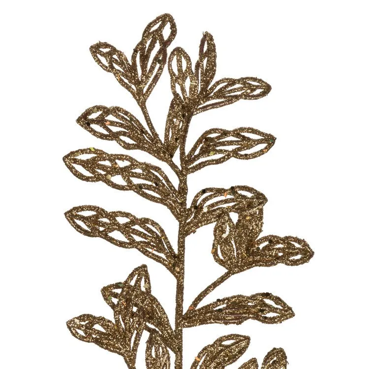 22" Gold Bipinnate Glitter Leaf Sprays 12 Per Bag