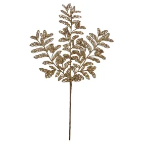 22" Gold Bipinnate Glitter Leaf Sprays 12 Per Bag