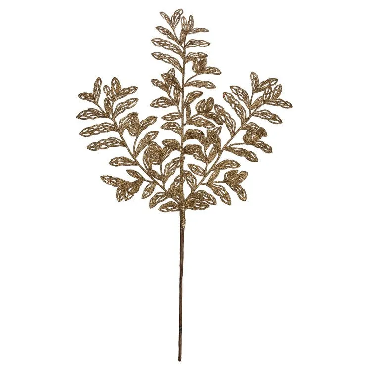 22" Gold Bipinnate Glitter Leaf Sprays 12 Per Bag