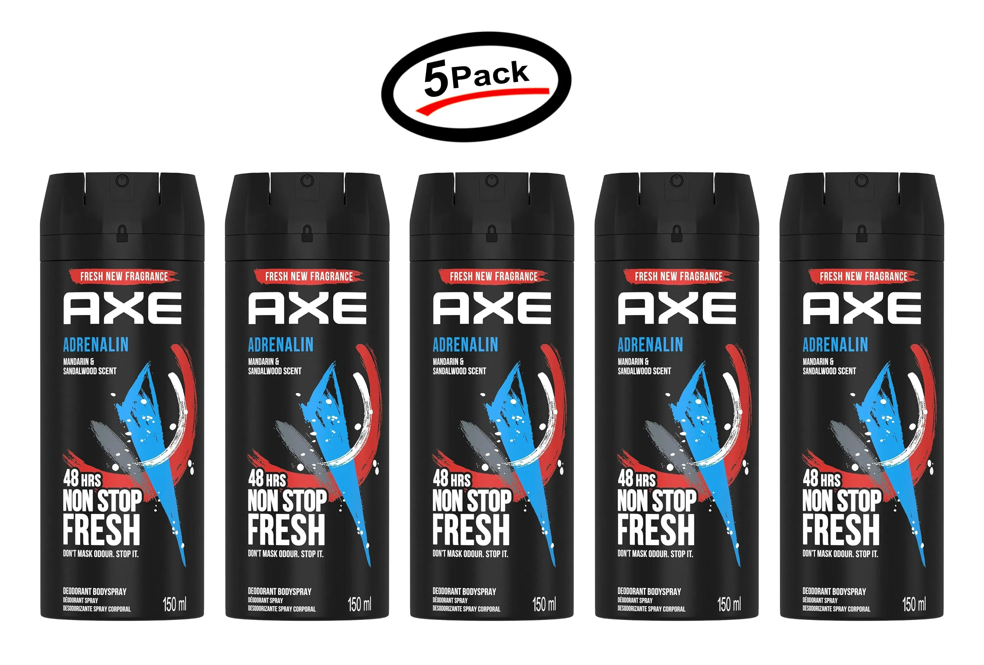 5 AXE Adrenalin Mens Deodorant Body Spray, 150ml (5 Pack)