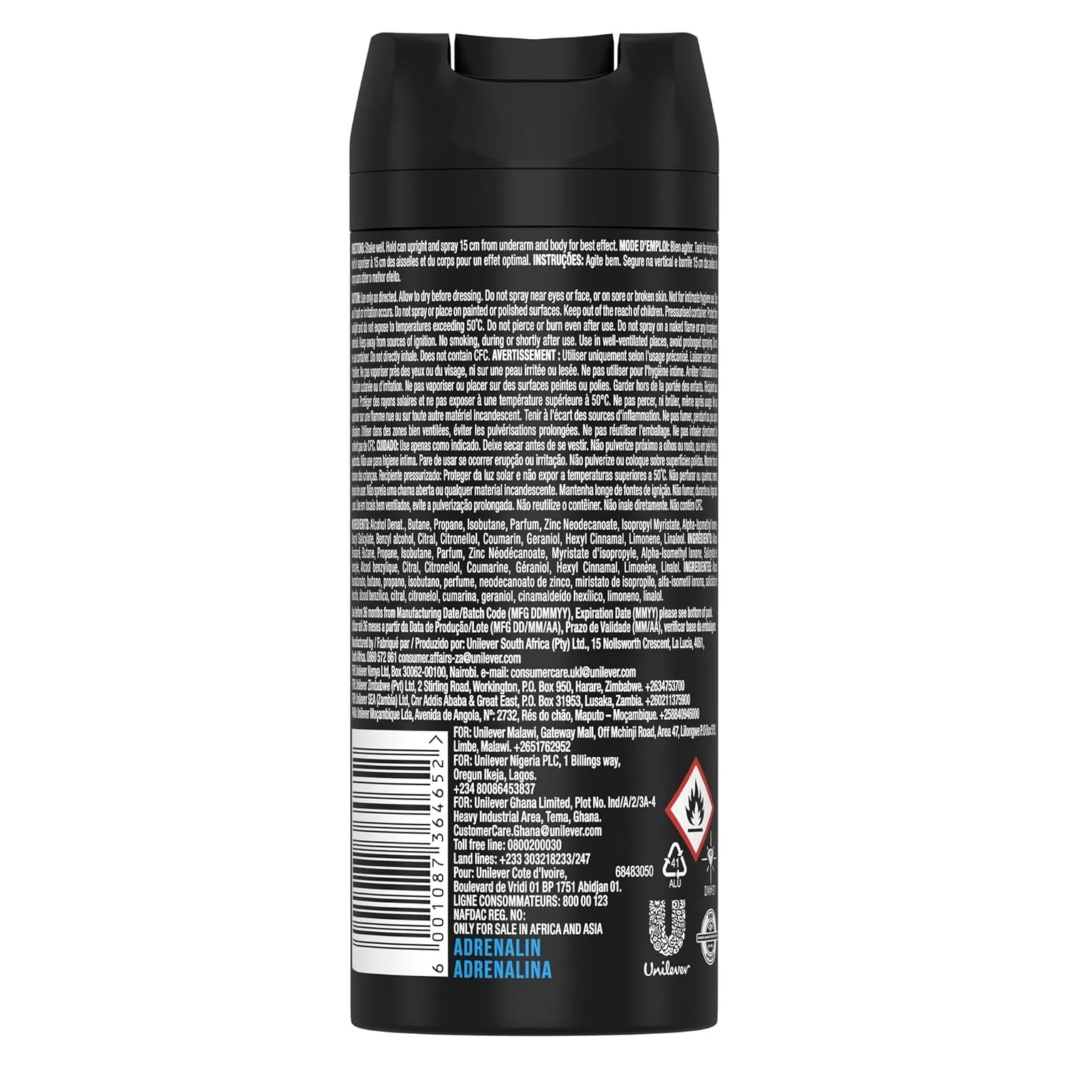 5 AXE Adrenalin Mens Deodorant Body Spray, 150ml (5 Pack)