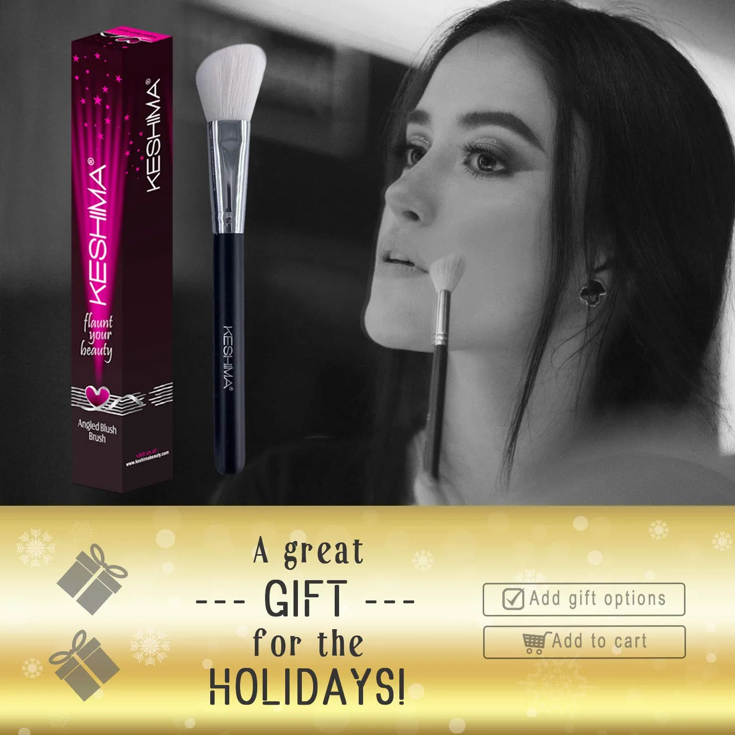Angled Blush Brush/Bronzer Brush By Keshima - Best Brush for Contouring, Blush and Bronzer Makeup Application