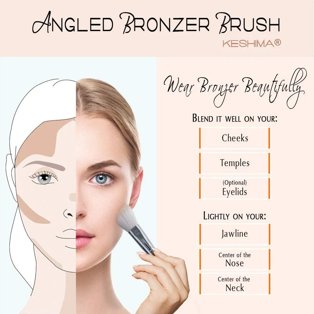 Angled Blush Brush/Bronzer Brush By Keshima - Best Brush for Contouring, Blush and Bronzer Makeup Application