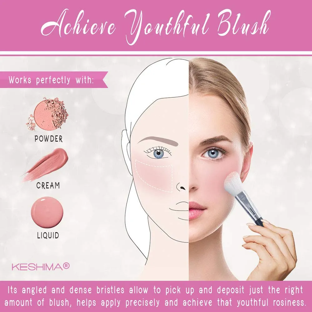 Angled Blush Brush/Bronzer Brush By Keshima - Best Brush for Contouring, Blush and Bronzer Makeup Application