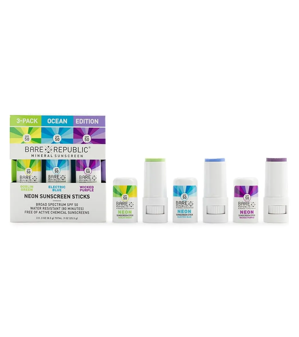 BARE Republic Mineral Neon SPF 50 Color Sport Stick 3 Pack