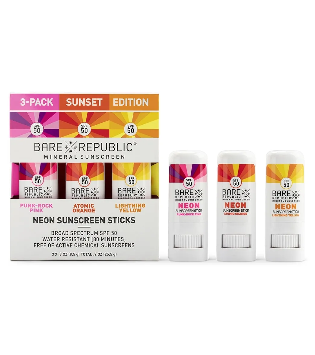 BARE Republic Mineral Neon SPF 50 Color Sport Stick 3 Pack