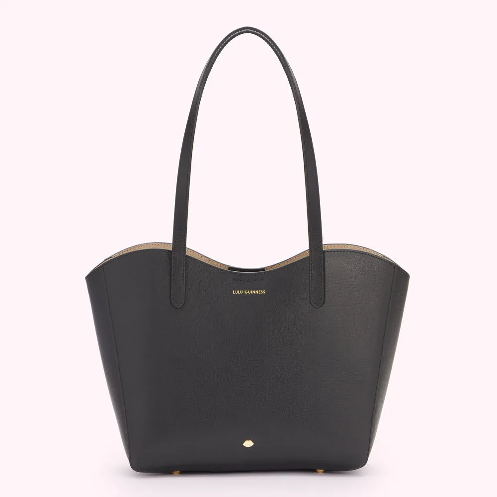 BLACK LEATHER DAISY TOTE BAG