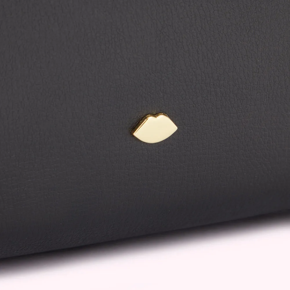 BLACK LEATHER DAISY TOTE BAG
