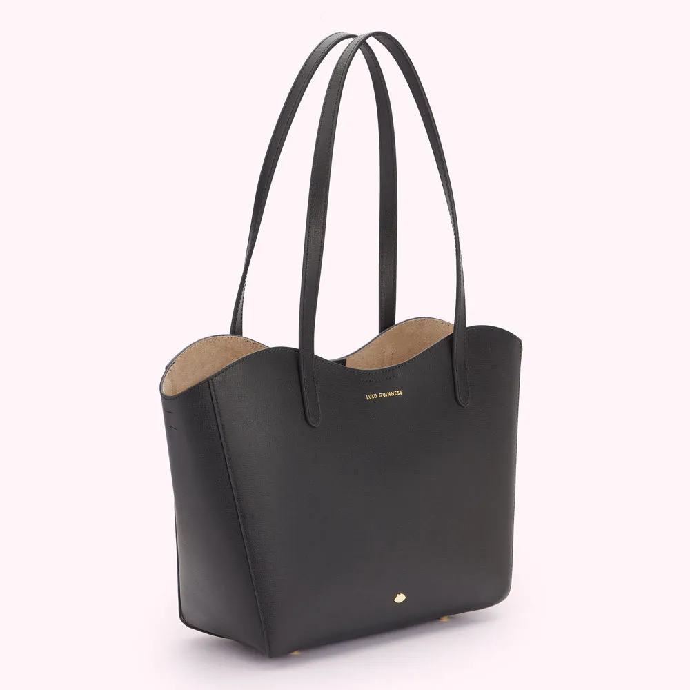 BLACK LEATHER DAISY TOTE BAG