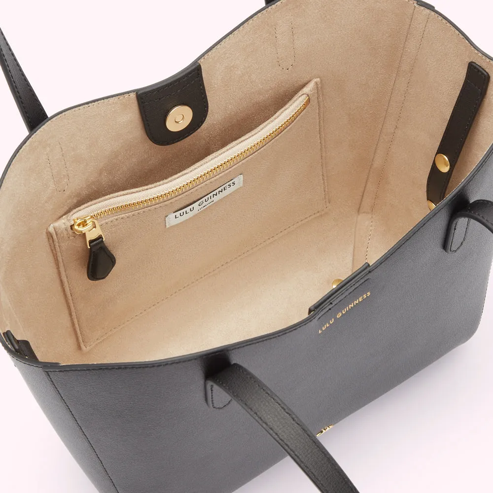 BLACK LEATHER DAISY TOTE BAG