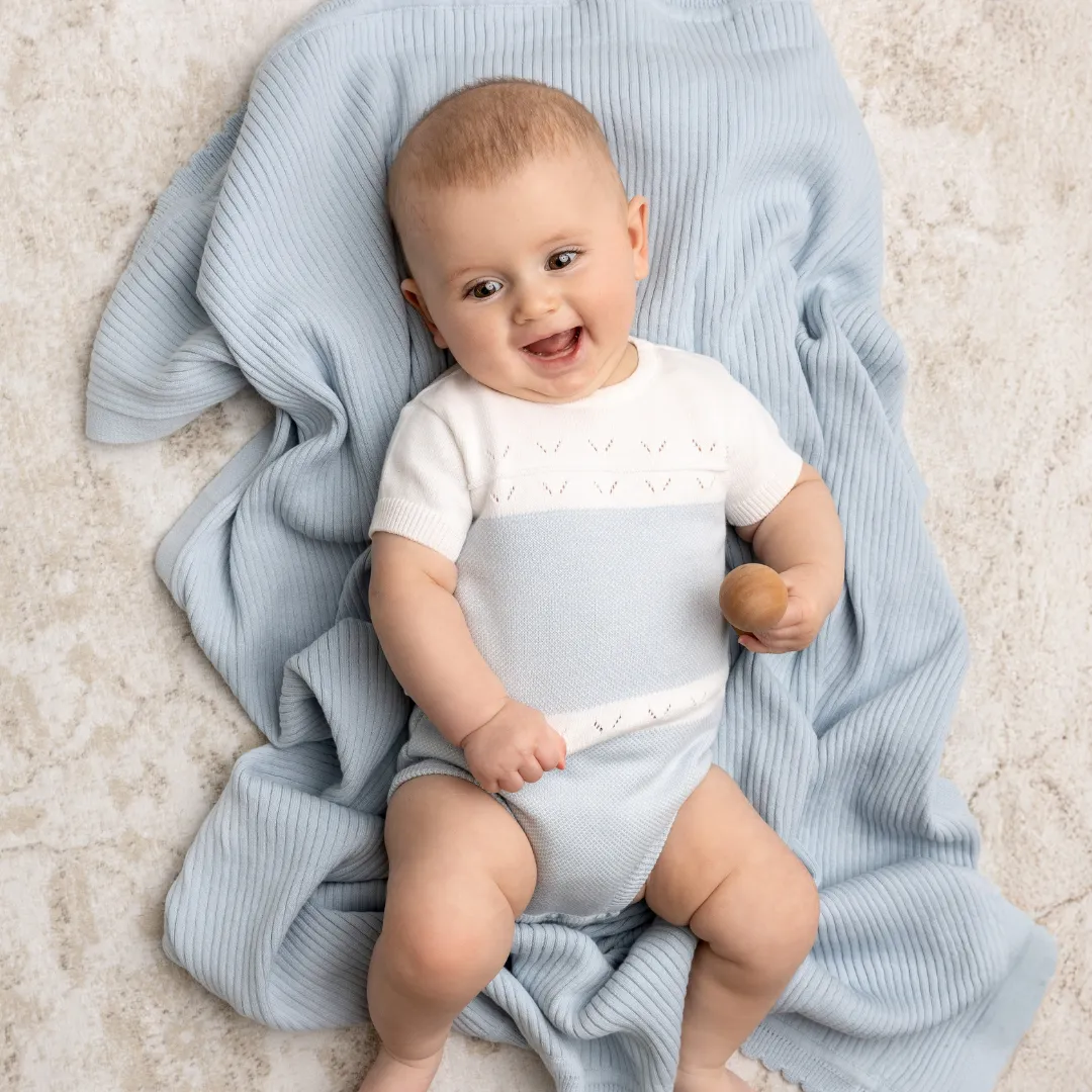 Boys Pointelle Contrast Knit Romper