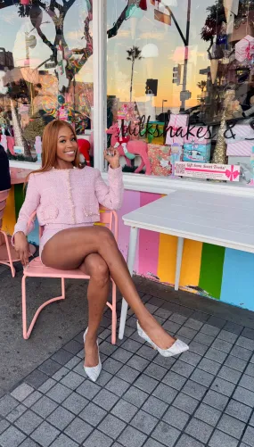 Chic Blush Pearl Tweed Two-Piece Set