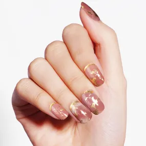 Golden Blush Marble Semi Cured Gel Nail Strips with Gold Leaf Accents | Metallic Sands - 9672