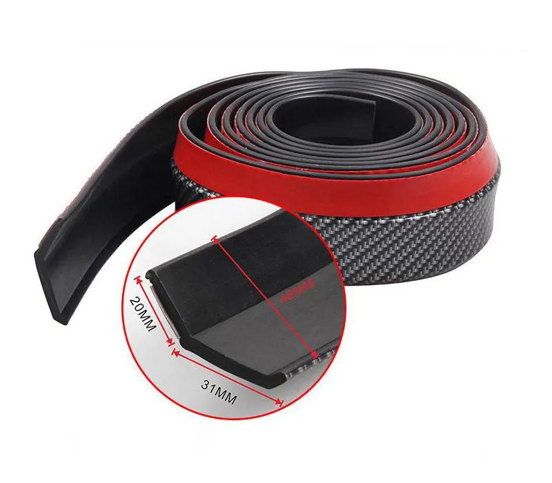 Pinalloy 48MM Wide TPVC/PU/EPDM Rubber Soft Bending with Carbon Fiber Texture Universal Front Bumper Spoiler Lip 8.2 feet (2.5 meters)