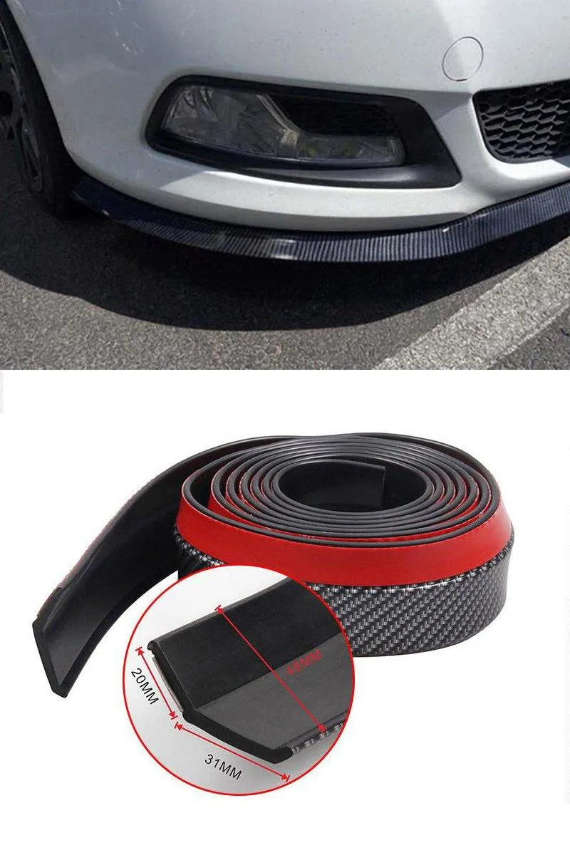 Pinalloy 48MM Wide TPVC/PU/EPDM Rubber Soft Bending with Carbon Fiber Texture Universal Front Bumper Spoiler Lip 8.2 feet (2.5 meters)