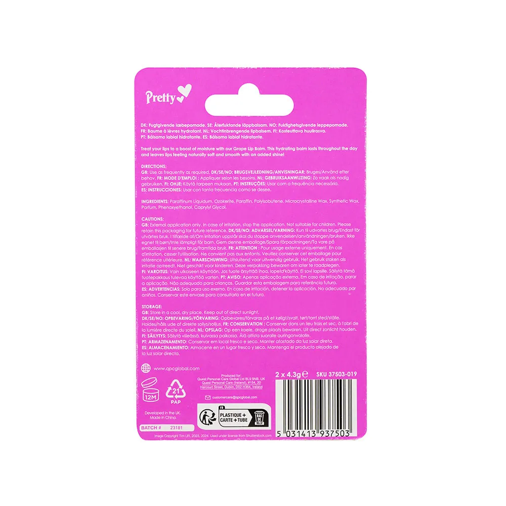 Pretty Moisturising Lip Balm Grape 2Pack